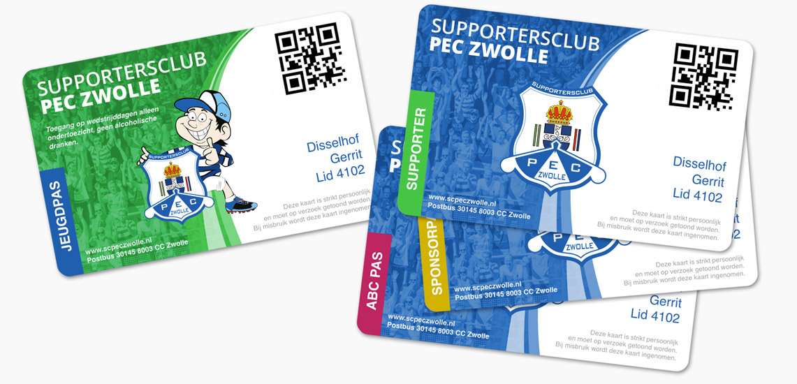 Cards with QR code for supporters association PEC Zwolle