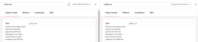 Split view gebruiken in Umbraco voor vertalen